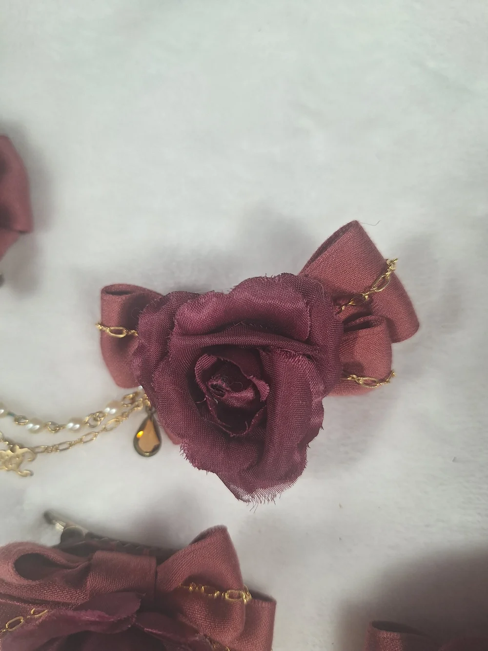 Innocent World Burgundy Rose Chain Hair Ornaments | Set of 2 🎀